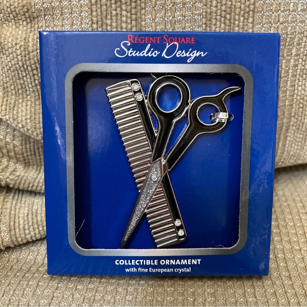 Regent Square Sparkly Comb and  Scissor Collectible Ornament Fine European Cr…